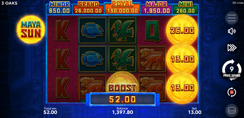 3 Oaks Maya Sun Slot - Trigger Boost Feature